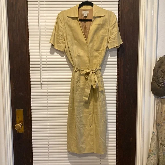 linen belted shirt dress White Linen Midi Shirt Dress main image 0